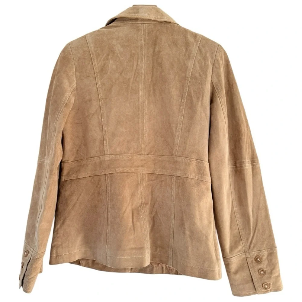 VTG Mossimo 90s Genuine Suede Leather Utility Jacket Tan Size Medium - Picture 2 of 9